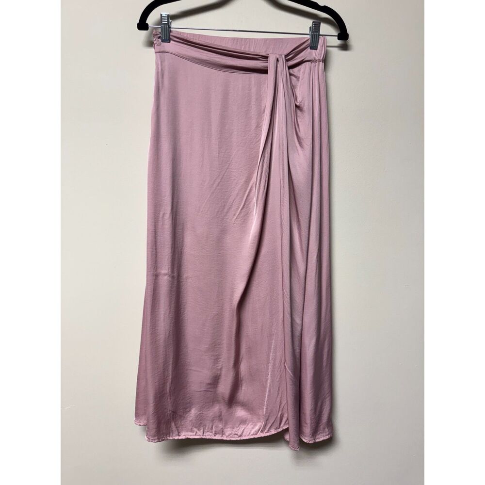 YOUNG FABULOUS & BROKE Dusty Rose Satin Drapey Midi Skirt, Sz XS